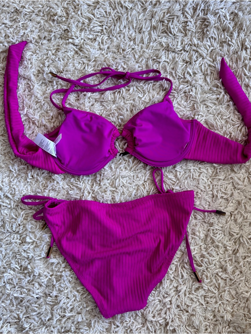 Sanctuary Hot Pink Ribbed Bikini Set - Picture 2 of 4